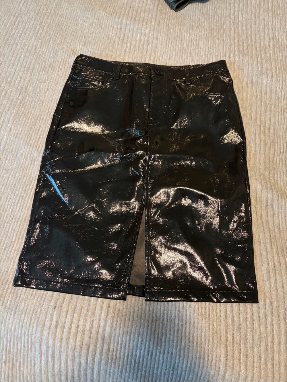 NWT H&M Divided Black Faux Leather Midi Skirt with Slit, Size 6